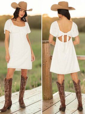 NWT BOOT BARN (XL) "SHYANNE" Eyelet Short Sleeve White Mini Dress